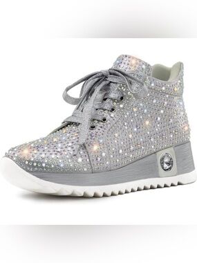 Women's Silver Crystal Embellished Platform Sneaker